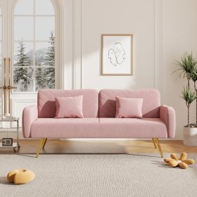 70.47" Pink Fabric Double Sofa with Split Backrest and Two Throw Pillows