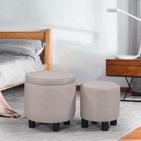 JST Home Decor Upholstered Round Fabric Tufted Footrest 1+1 Ottoman, Ottoman with Storage for Living Room & Bedroom, Decorative Home Furniture, Beige