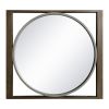 Round Wall Mirror with Rectangular Wooden Frame, Brown