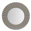 32 Inch Round Beveled Floating Wall Mirror with Corrugated Design Wooden Frame, Gray
