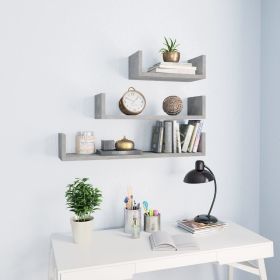 Wall Display Shelf 3 pcs Concrete Gray Engineered Wood