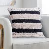 Adiv 18 x 18 Handcrafted Shaggy Cotton Accent Throw Pillows, Handknit Yarn, Set of 2, White, Black