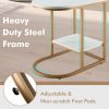 Versatile C-Shaped Mini Side Table With Gold Steel Frame And Faux Marble Top
