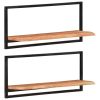 Wall Shelves 2 pcs 31.5"x9.8"x13.8" Solid Wood Acacia and Steel
