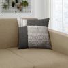 Dae 24 x 24 Square Handwoven Accent Throw Pillow, Cotton Dhurrie, Classic Kilim Pattern, Gray, Off White