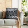 18 x 18 Jacquard Square Decorative Cotton Accent Throw Pillow with Soft Boho Tribal Pattern, Set of 2, Black, White