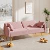 70.47" Pink Fabric Double Sofa with Split Backrest and Two Throw Pillows