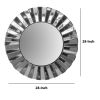28 Inch Round Floating Wall Mirror with Mirrored Frame Work, Silver