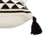 18 x 18 Square Cotton Accent Throw Pillow with Simple Striped Pattern and Tassels, Set of 2, White and Black
