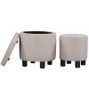 JST Home Decor Upholstered Round Fabric Tufted Footrest 1+1 Ottoman, Ottoman with Storage for Living Room & Bedroom, Decorative Home Furniture, Beige