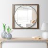Round Wall Mirror with Rectangular Wooden Frame, Brown