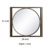 Round Wall Mirror with Rectangular Wooden Frame, Brown
