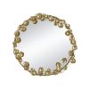 35" Round Metal Wall Mirror with Golden Leaf Accents, Modern Decor Mirror for Living Room Entryway Hallway
