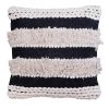 Adiv 18 x 18 Handcrafted Shaggy Cotton Accent Throw Pillows, Handknit Yarn, Set of 2, White, Black