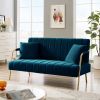[New Design] Modern and comfortable Dark Blue Australian cashmere fabric sofa, comfortable loveseat with two throw pillows