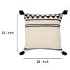18 x 18 Square Cotton Accent Throw Pillow with Simple Striped Pattern and Tassels, Set of 2, White and Black