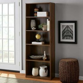 5-Shelf Bookcase with Adjustable Shelves, Canyon Walnut (Actual Color: Canyon Walnut)