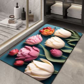 Soft Diatom Ooze Floor Bathroom Absorbent Bathroom Step Mat Quick-drying Non-slip Toilet Door Mat (Option: Three Dimensional Flower 07-60X90cm35mm)